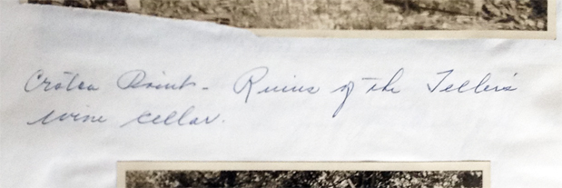 Case's notation in his photo album correctly notes the place and subject, but incorrectly attributes the wine cellars to the Teller family.