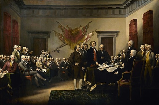John Trumbull's Declaration of Independence, depicting the presentation of the draft of the Declaration of Independence to Congress.