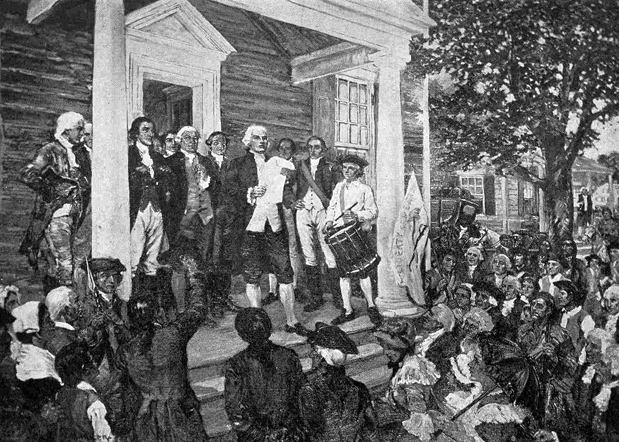 Reading of the Declaration of Independence, White Plains, July 11, 1776. From a painting by George Albert Harker. Courtesy of the Library of Congress.