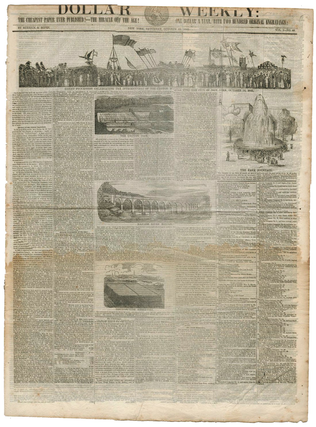 The front page of the Dollar Weekly, October 22, 1842. Click image to enlarge.