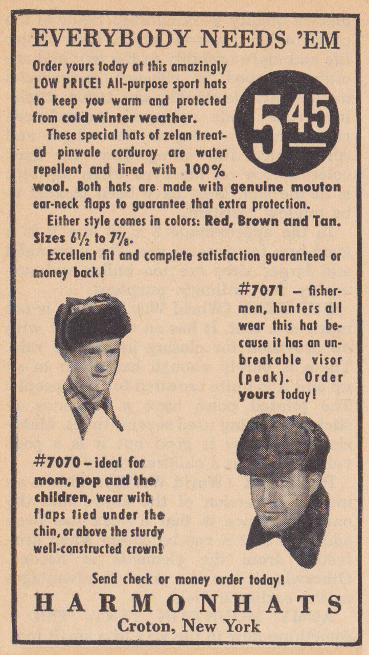 Harmon Hats ad Outdoorsman 10-1949