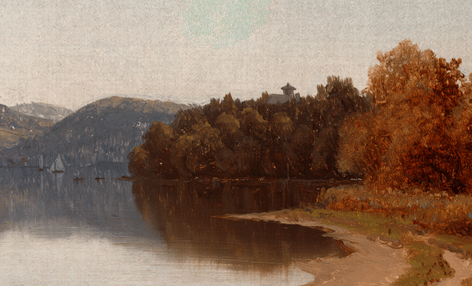 Detail showing the rooftop and cupola of the Underhill mansion on the southern tip of Croton Point. Click the image to enlarge it.