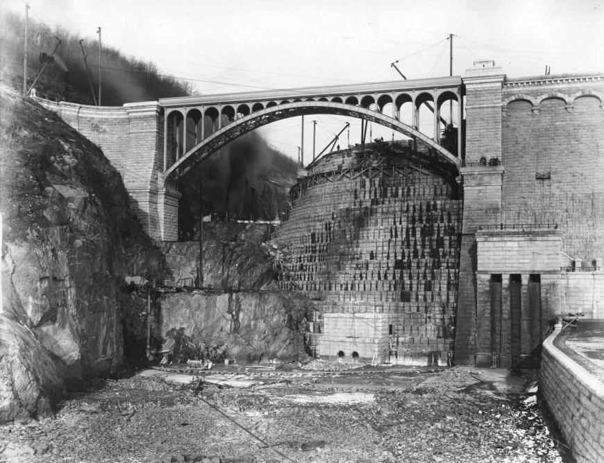 Spillway of the New Croton Dam, from the George P. Hall & Son Photograph Collection at the New-York Historical Society. Click the image to enlarge it.