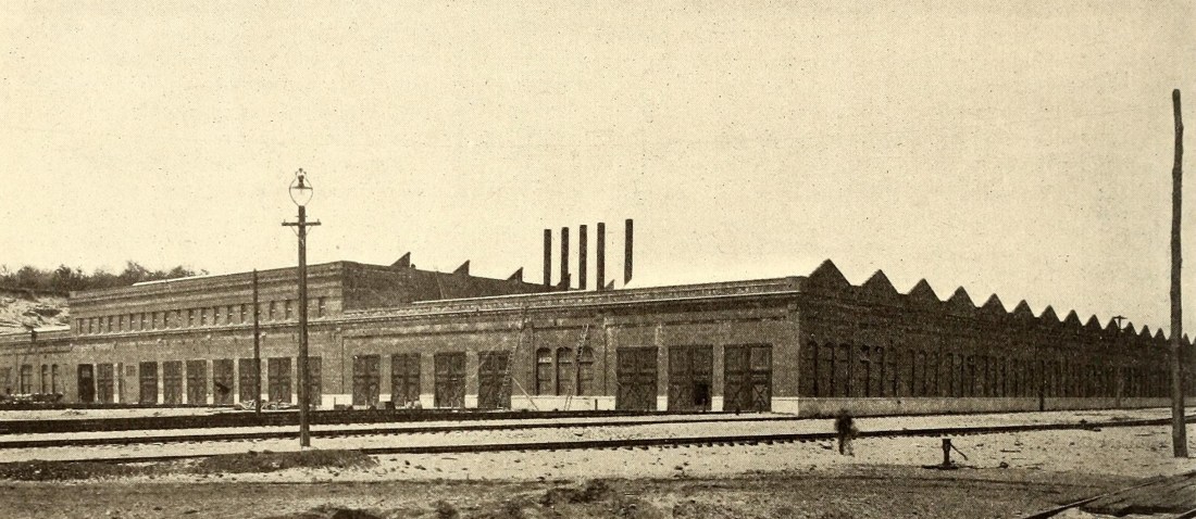 Harmon Shops looking north, with the inspection shed in the foreground, 1907.