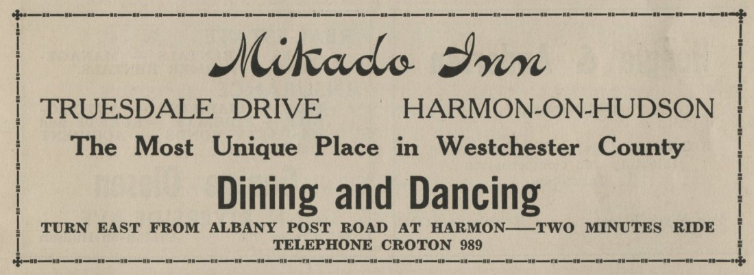 Ad for the Mikado Inn from the 1938 Croton-on-Hudson phone directory.